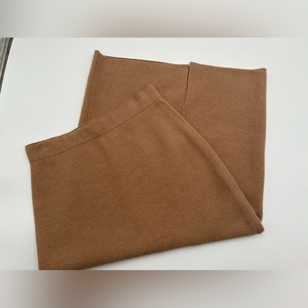 Aritzia Babaton Tan Knit Midi Pencil Skirt High Waist Back Slit Minimalist M - Picture 9 of 13